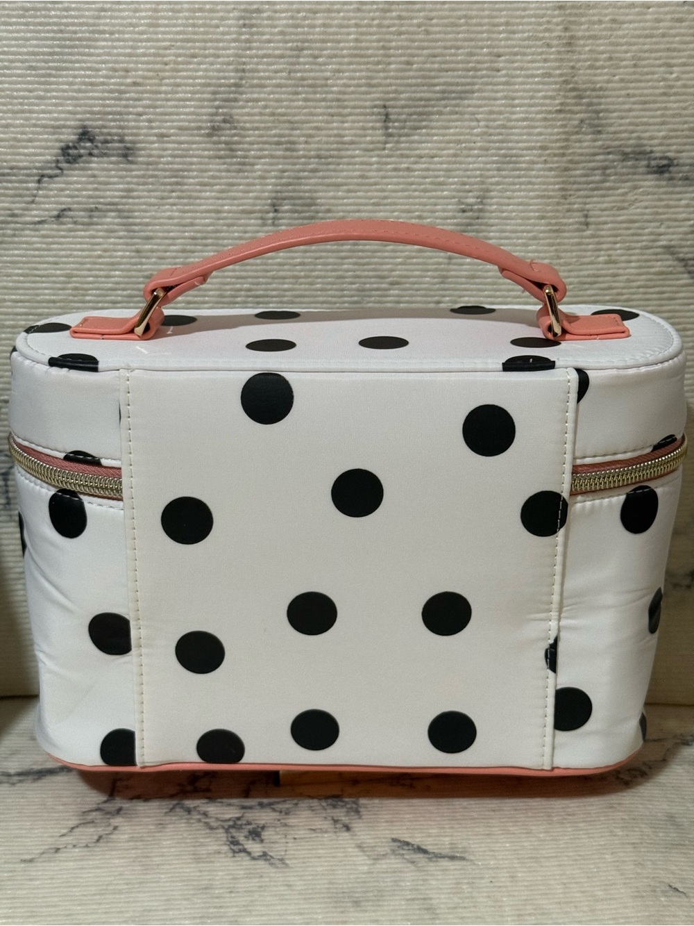 Carolina Herrera Beauty White Polka Dot Cosmetic Case with Pink Top Handle - Picture 8 of 16